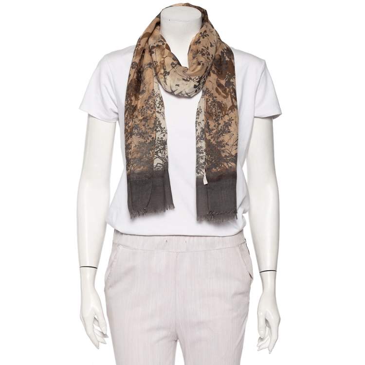 Pre Owned Kenzo Beige Floral Printed Cotton Scarf