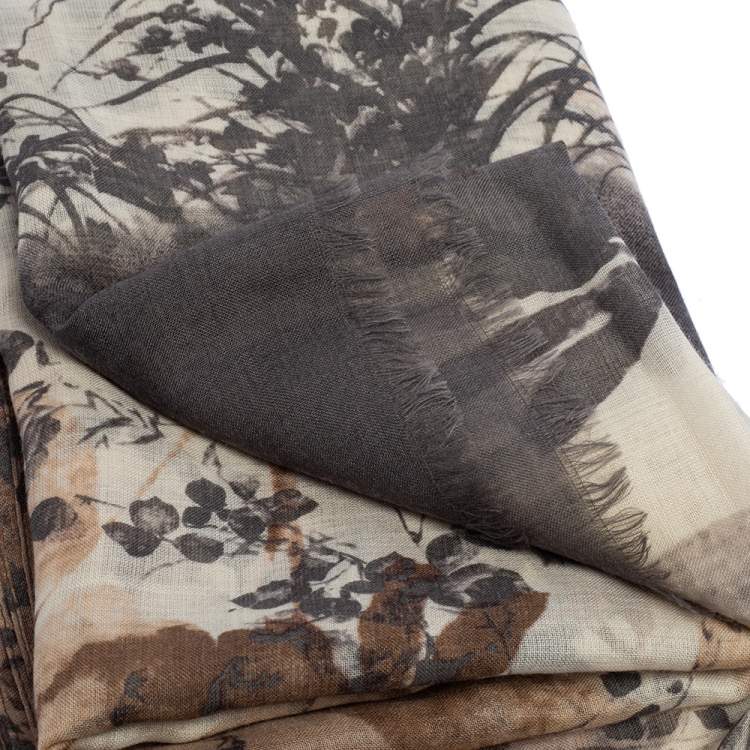 Pre Owned Kenzo Beige Floral Printed Cotton Scarf