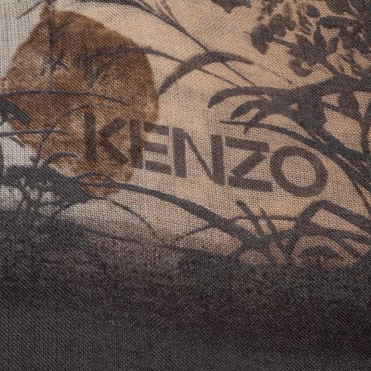 Pre Owned Kenzo Beige Floral Printed Cotton Scarf