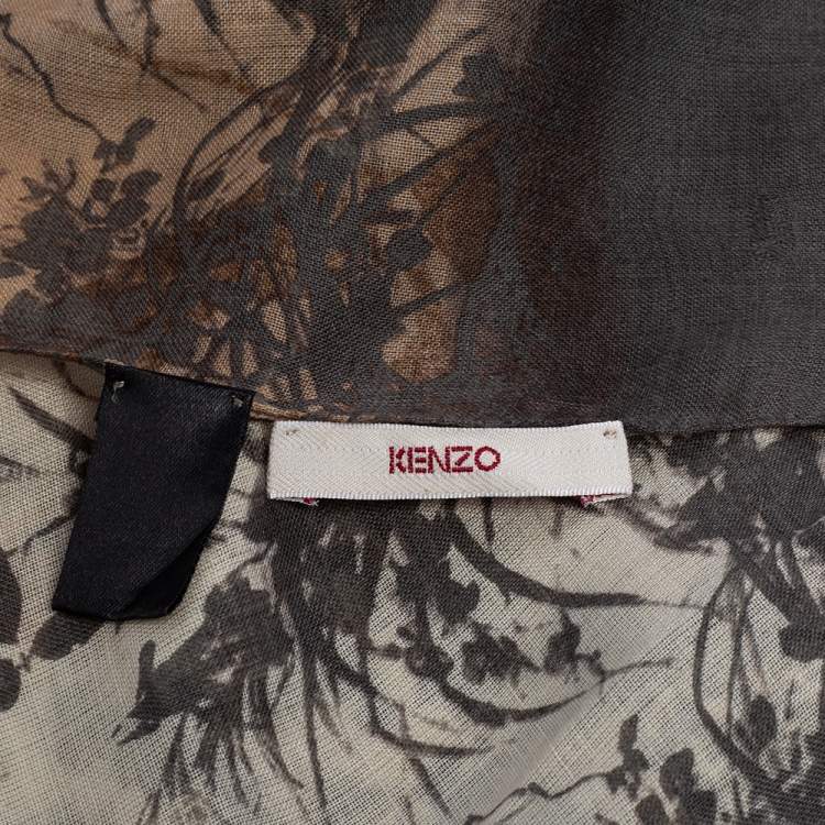 Pre Owned Kenzo Beige Floral Printed Cotton Scarf