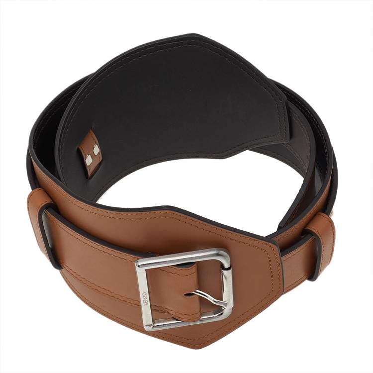 Pre Owned Kenzo Tan Leather Waist Belt 75CM
