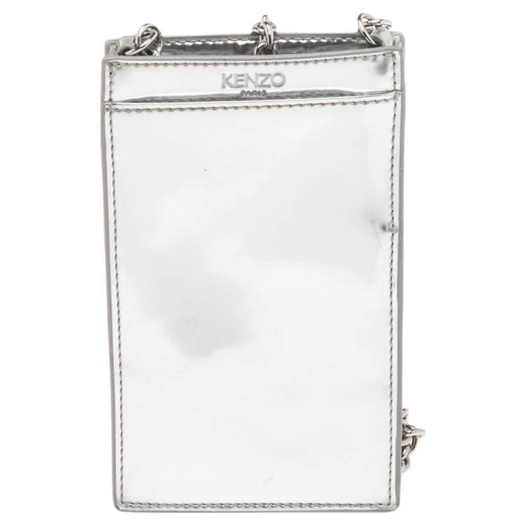 Pre Owned Kenzo Silver Patent Leather Phone Case Crossbody Bag