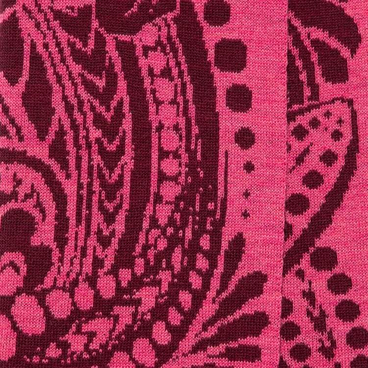 Pre Owned Kenzo Pink Floral Jacquard Wool Scarf