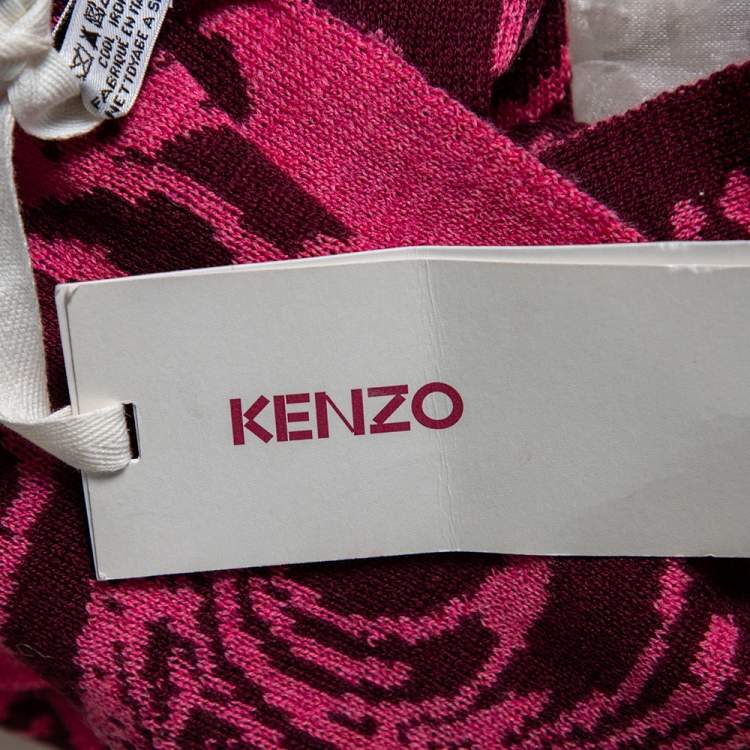 Pre Owned Kenzo Pink Floral Jacquard Wool Scarf