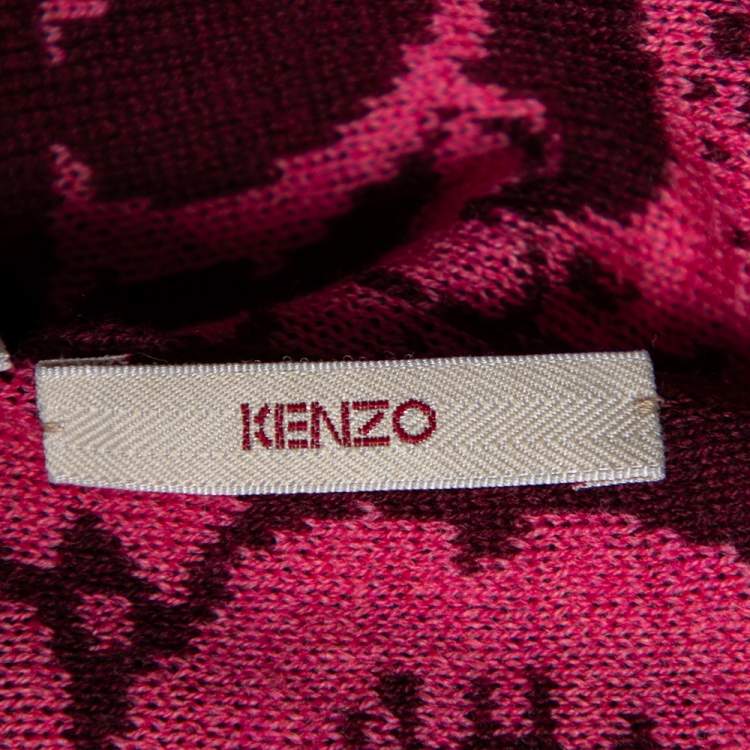 Pre Owned Kenzo Pink Floral Jacquard Wool Scarf