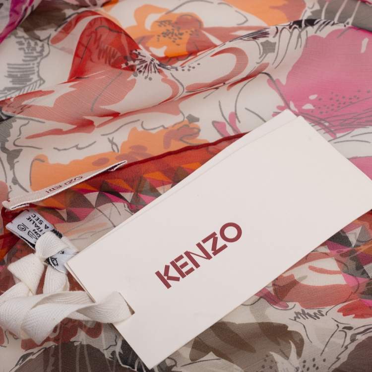 Pre Owned Kenzo Multicolor Floral Print Silk Scarf