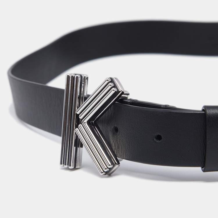 Pre Owned Kenzo Black Leather K Logo Belt 85CM