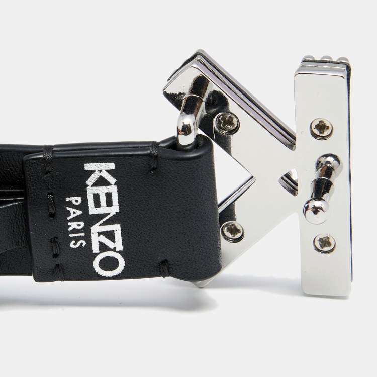 Pre Owned Kenzo Black Leather K Logo Belt 85CM