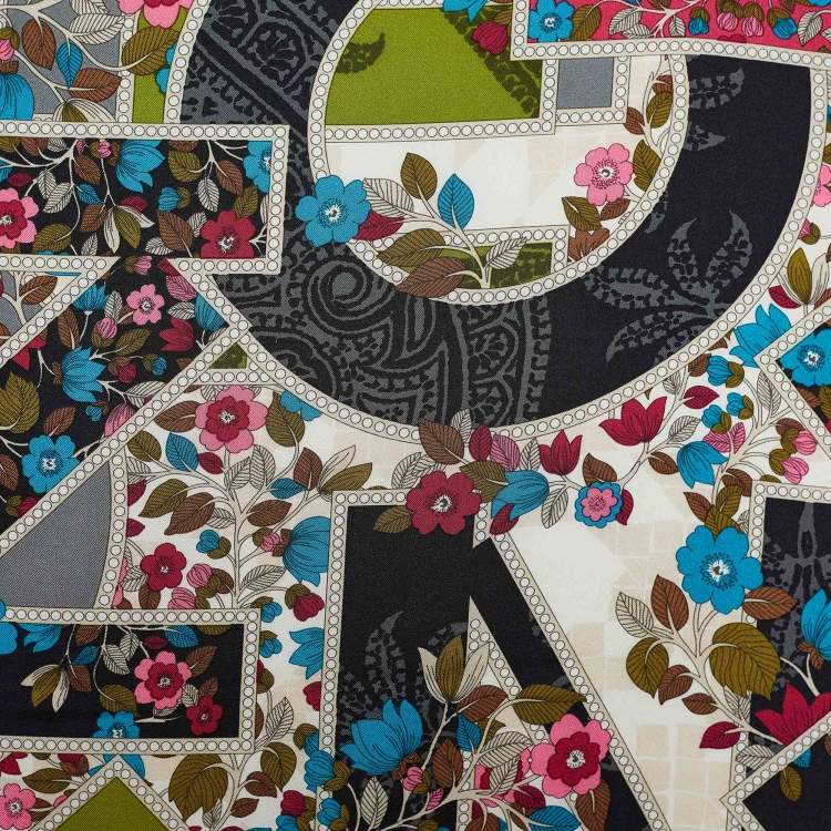 Pre Owned Kenzo Multicolour Logo Floral Print Silk Square Scarf