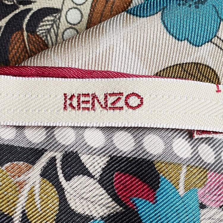Pre Owned Kenzo Multicolour Logo Floral Print Silk Square Scarf