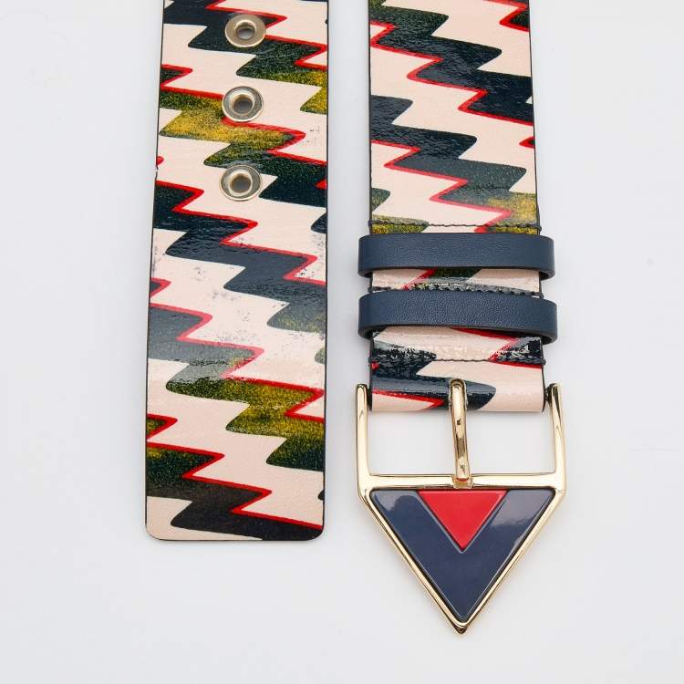 Pre Owned Kenzo Multicolor Print Patenr Leather Triangle Buckle Belt S