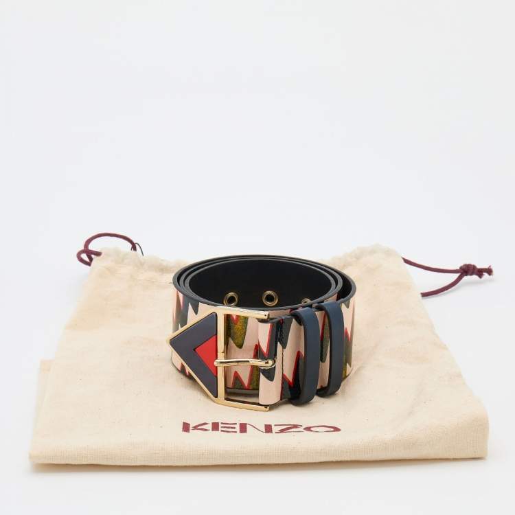 Pre Owned Kenzo Multicolor Print Patenr Leather Triangle Buckle Belt S