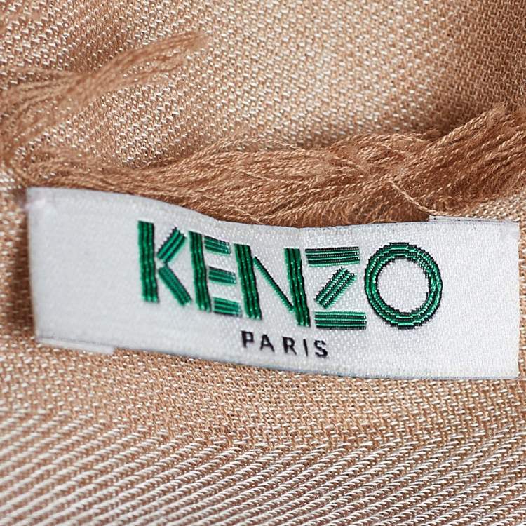 Pre Owned Kenzo Beige Tiger Motif Jacquard  Scarf