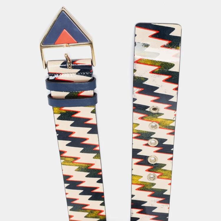 Pre Owned Kenzo Multicolor Printed Patent Leather Triangular Buckle Belt S