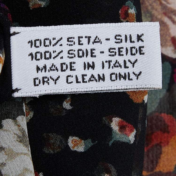 Pre Owned Kenzo Black Floral Printed Silk Scarf