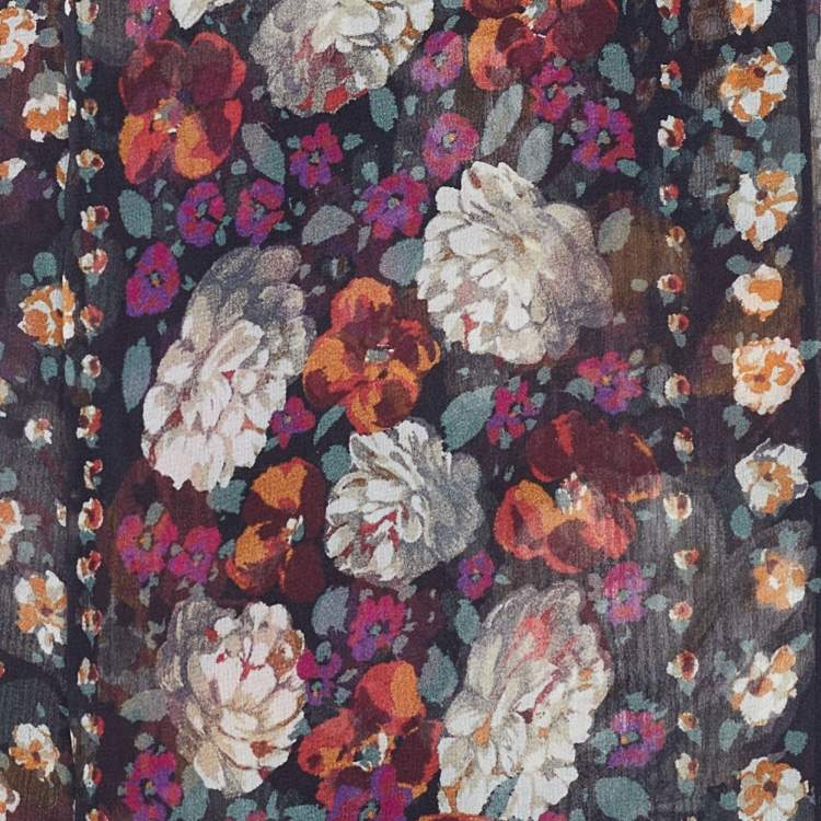 Pre Owned Kenzo Black Floral Printed Silk Scarf