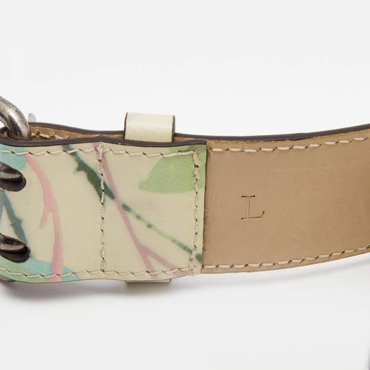 Pre Owned Kenzo Multicolor Floral Printed Leather Buckle Belt L