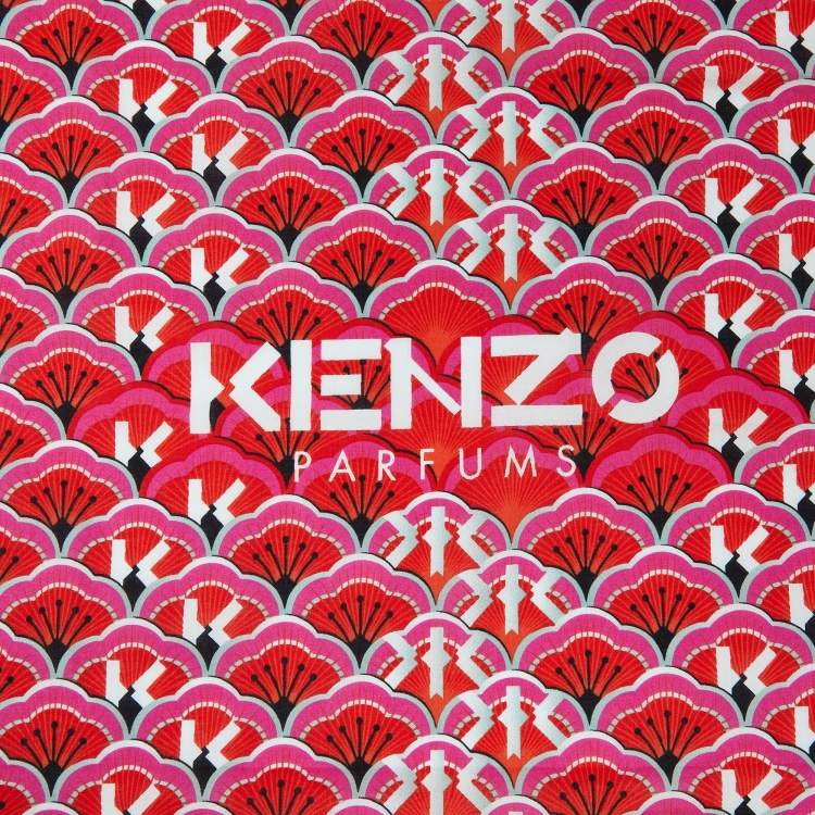 Pre Owned Kenzo Red All-Over Print Cotton Square Neckerchief