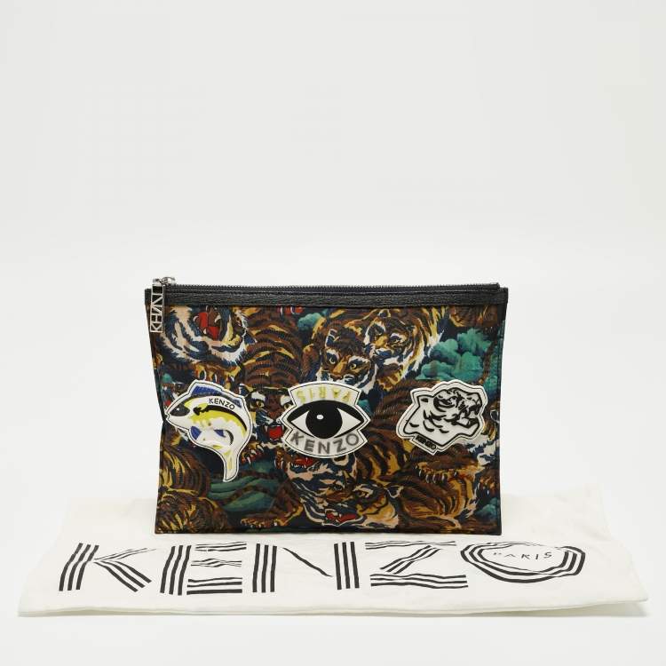 Pre Owned Kenzo Multicolor Printed Nylon Flying Tiger Zip Pouch