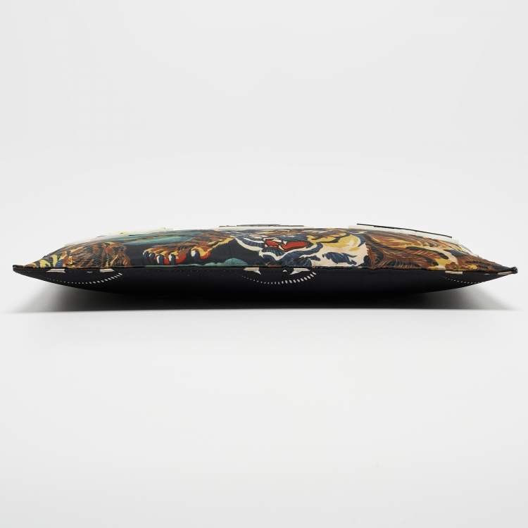Pre Owned Kenzo Multicolor Printed Nylon Flying Tiger Zip Pouch