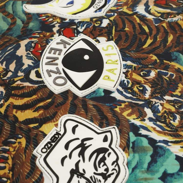 Pre Owned Kenzo Multicolor Printed Nylon Flying Tiger Zip Pouch