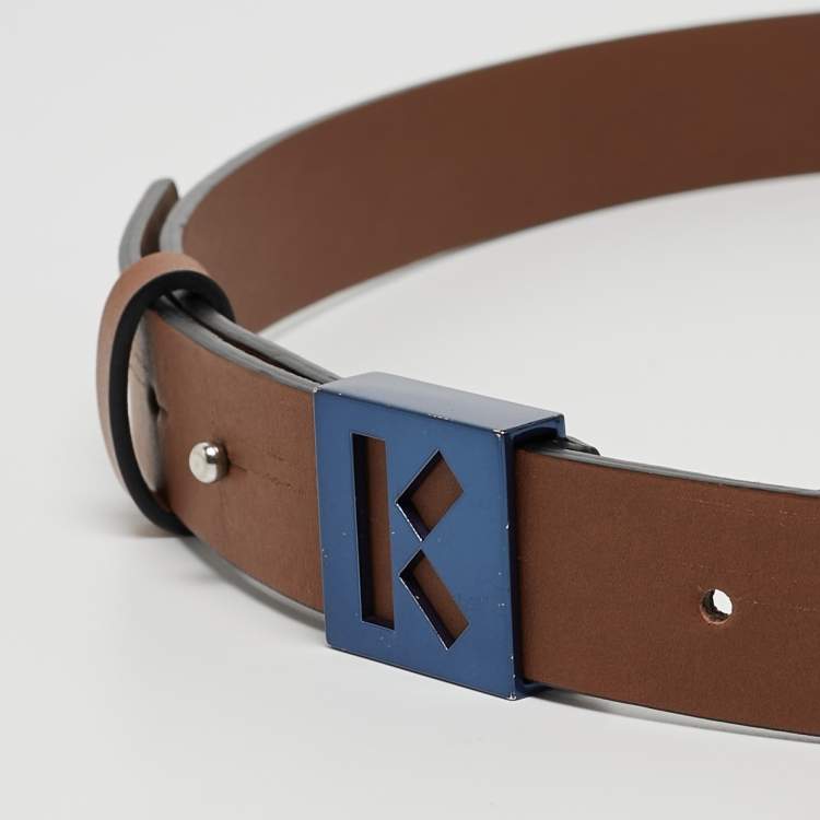 Pre Owned Kenzo Brown Leather Logo Buckle Belt L