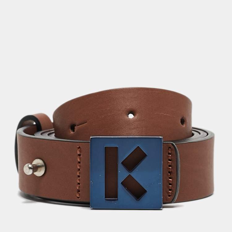 Pre Owned Kenzo Brown Leather Logo Buckle Belt L