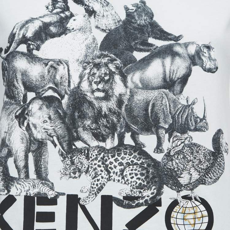 Pre Owned Kenzo White Animal Printed Cotton Knit T-Shirt S