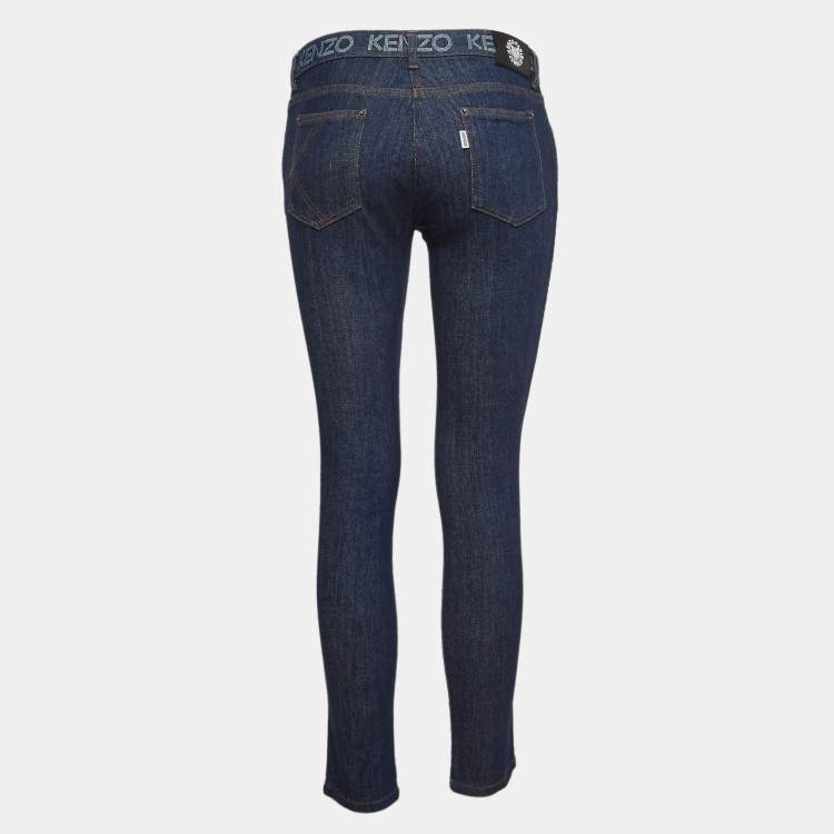 Pre Owned Kenzo Blue Logo Printed Denim Jeans S Waist 30"