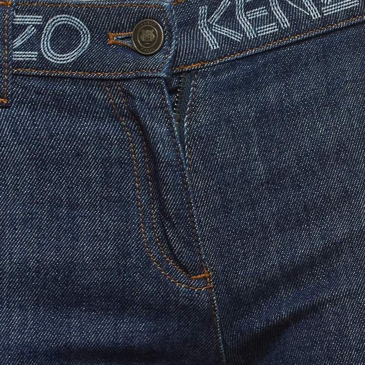Pre Owned Kenzo Blue Logo Printed Denim Jeans S Waist 30"