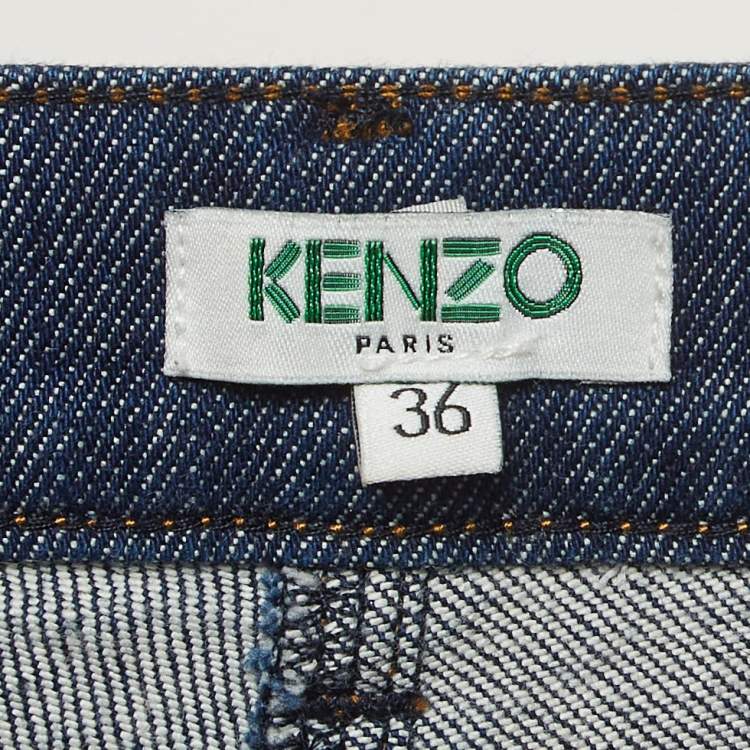 Pre Owned Kenzo Blue Logo Printed Denim Jeans S Waist 30"