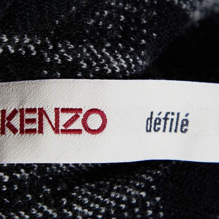 مملوكة مسبقًا Kenzo Black/White Patterned Knit Buttoned Front Sweater L