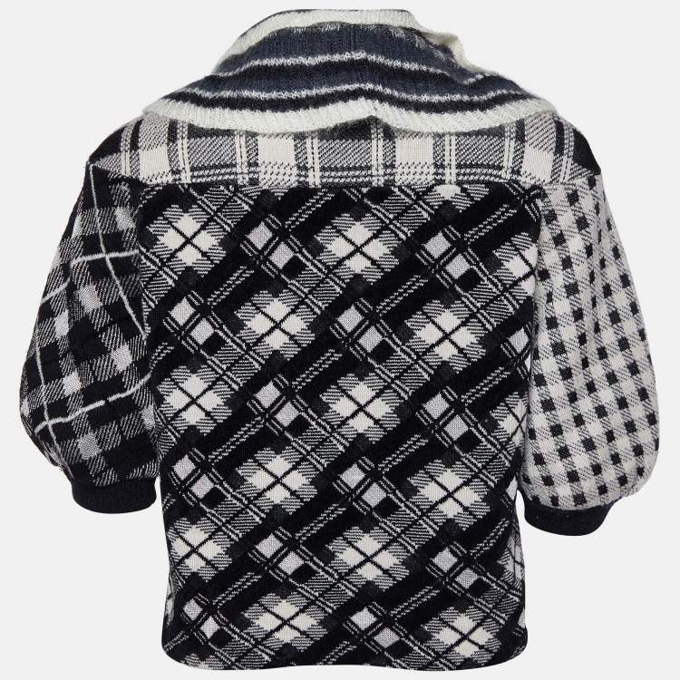 مملوكة مسبقًا Kenzo Black/White Patterned Knit Buttoned Front Sweater L
