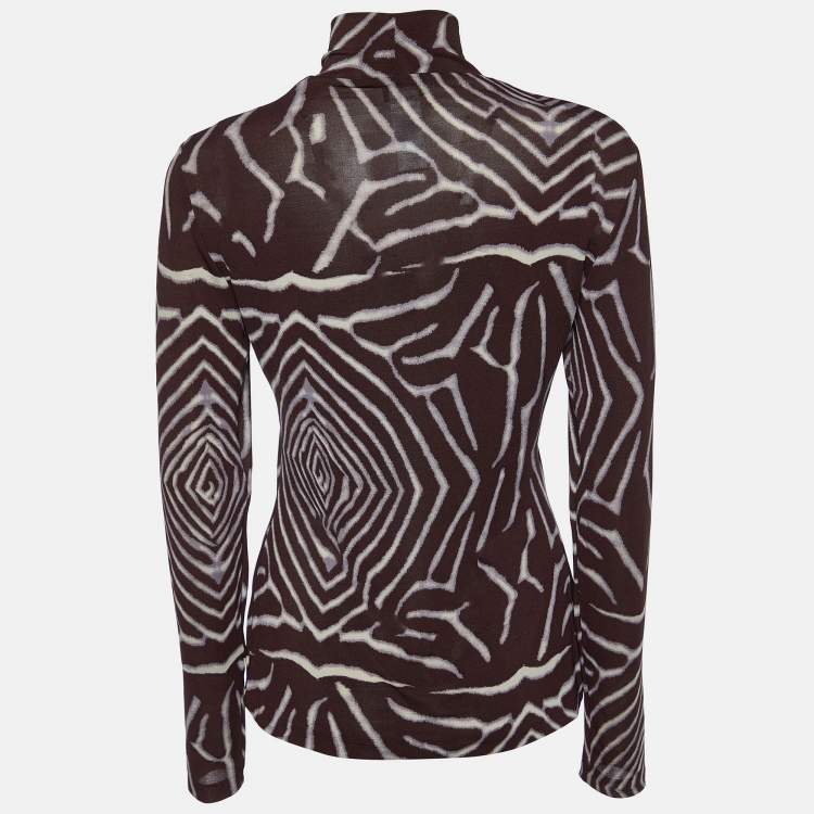 Pre Owned Kenzo Brown Printed Jersey Full Sleeves Top M