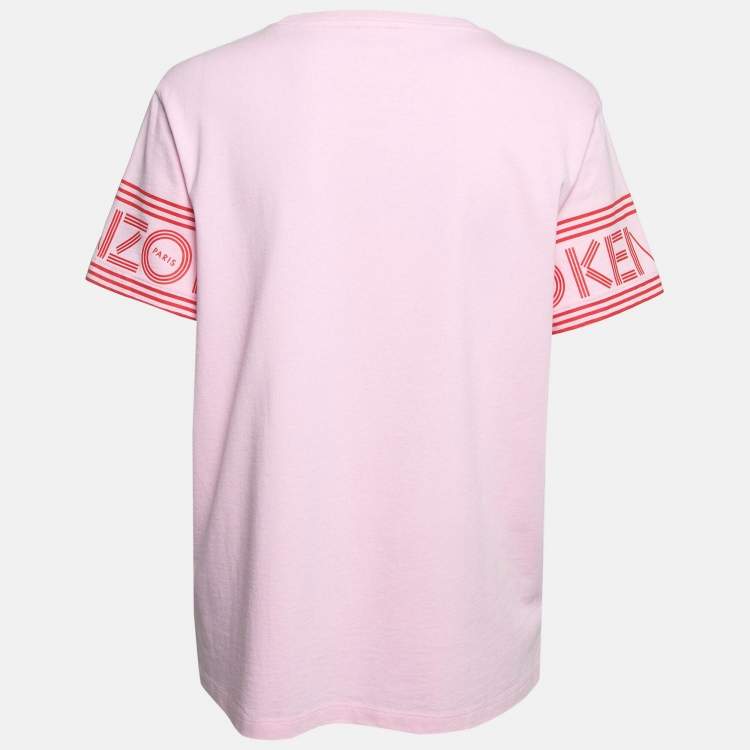 Pre Owned Kenzo Pink Logo Print Cotton T-Shirt L