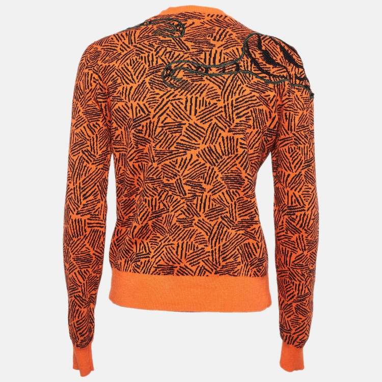 Pre Owned Kenzo Orange Tiger Embroidered Cotton Knit Sweatshirt L