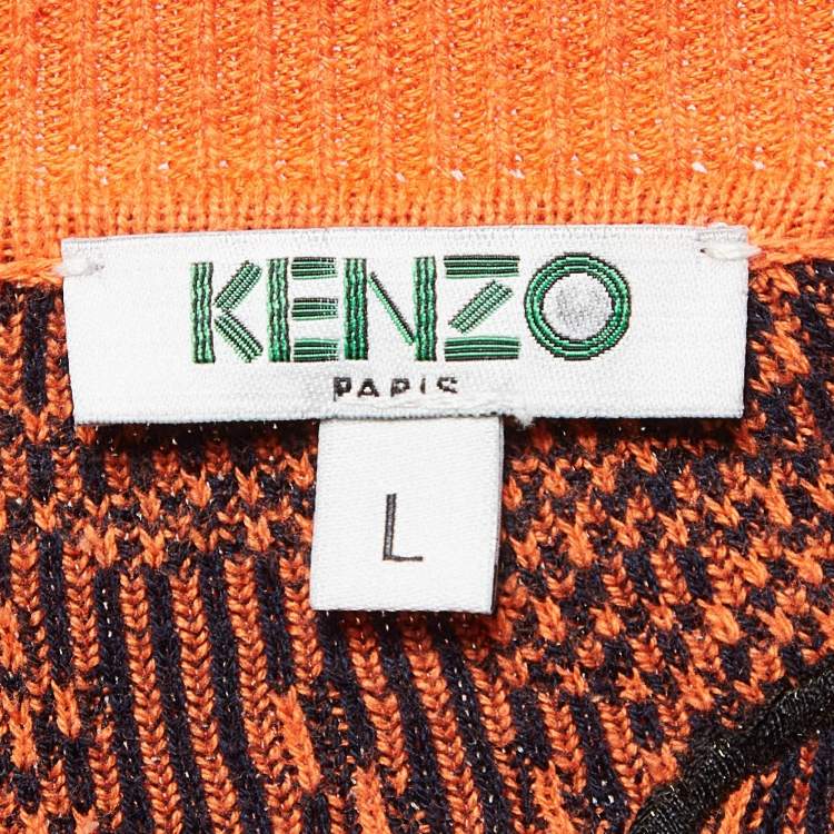 Pre Owned Kenzo Orange Tiger Embroidered Cotton Knit Sweatshirt L