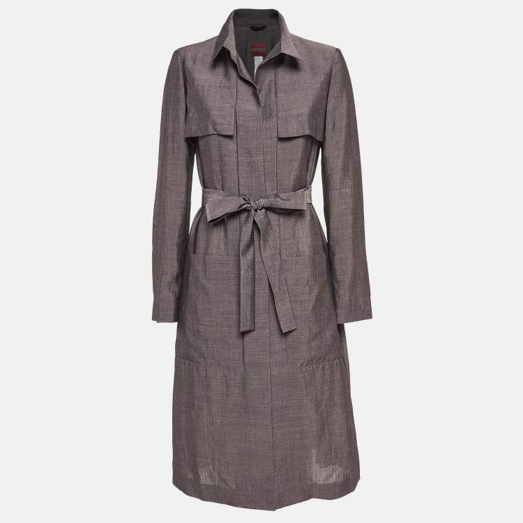 Pre Owned Kenzo Grey Wool Blend Belted Mid-Length Coat M