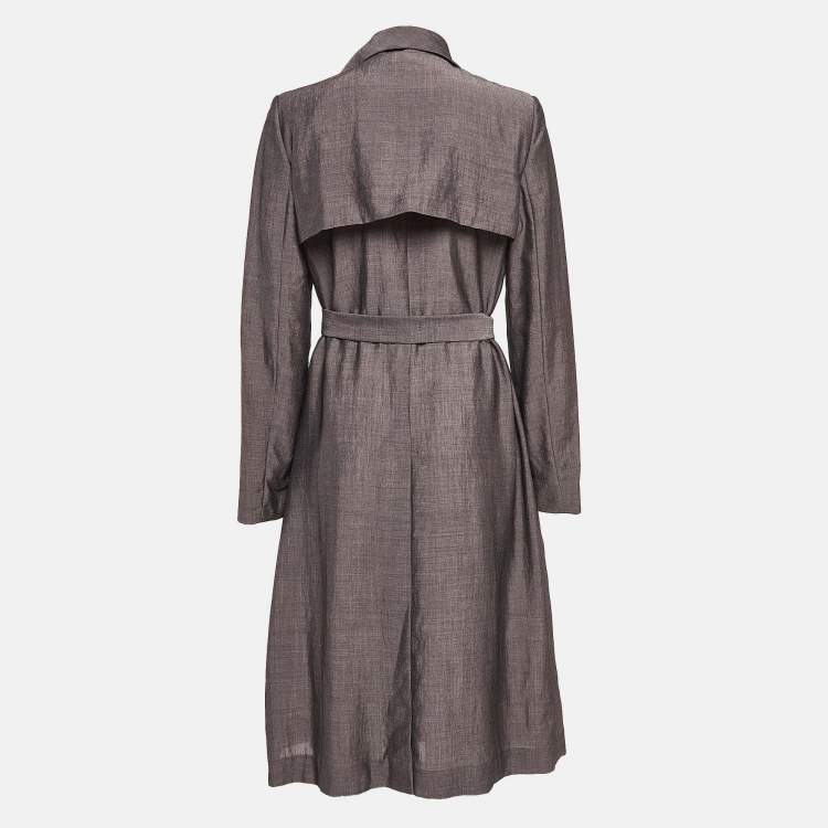 Pre Owned Kenzo Grey Wool Blend Belted Mid-Length Coat M