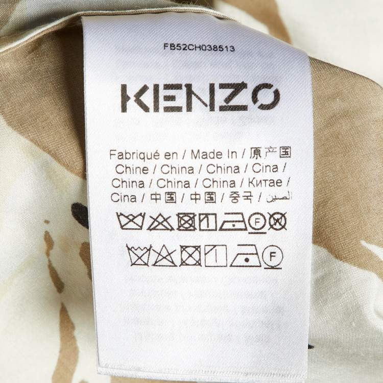Pre Owned Kenzo Beige Camouflage Print Silk Blend Asymmetric Shirt S