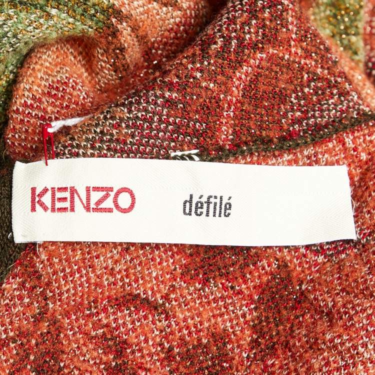 Pre Owned Kenzo Green Patterned Lurex Knit Cardigan (One Size)