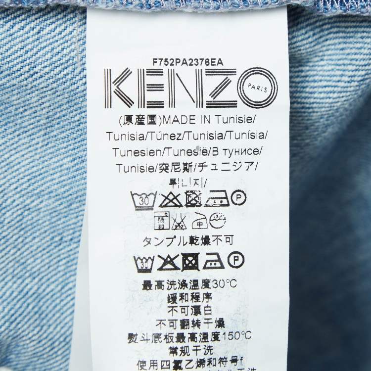 Pre Owned Kenzo Blue Applique Detail Denim Boyfriend Jeans M Waist 32"