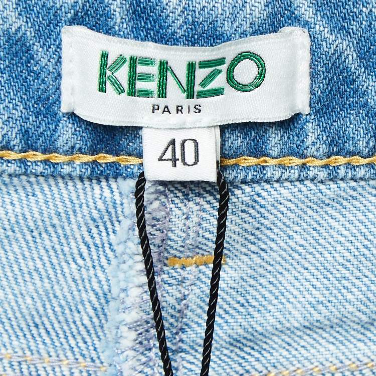 Pre Owned Kenzo Blue Applique Detail Denim Boyfriend Jeans M Waist 32"