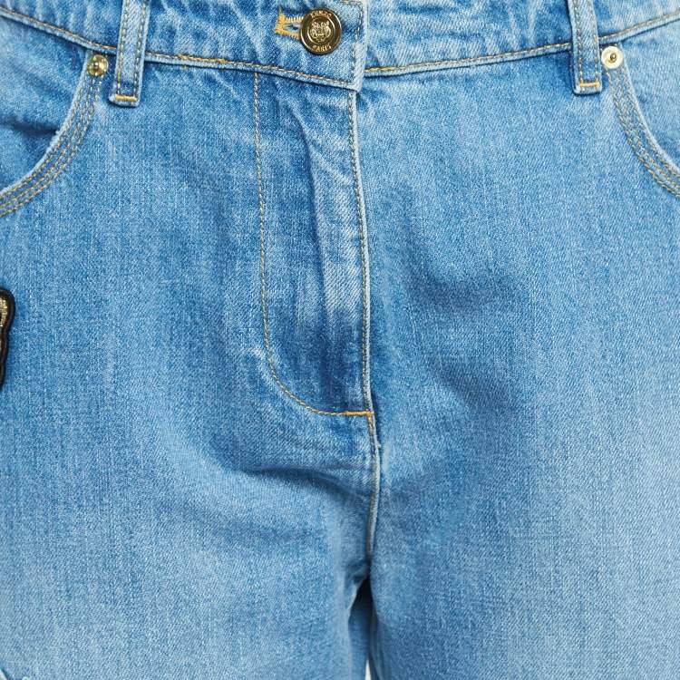 Pre Owned Kenzo Blue Applique Detail Denim Boyfriend Jeans M Waist 32"