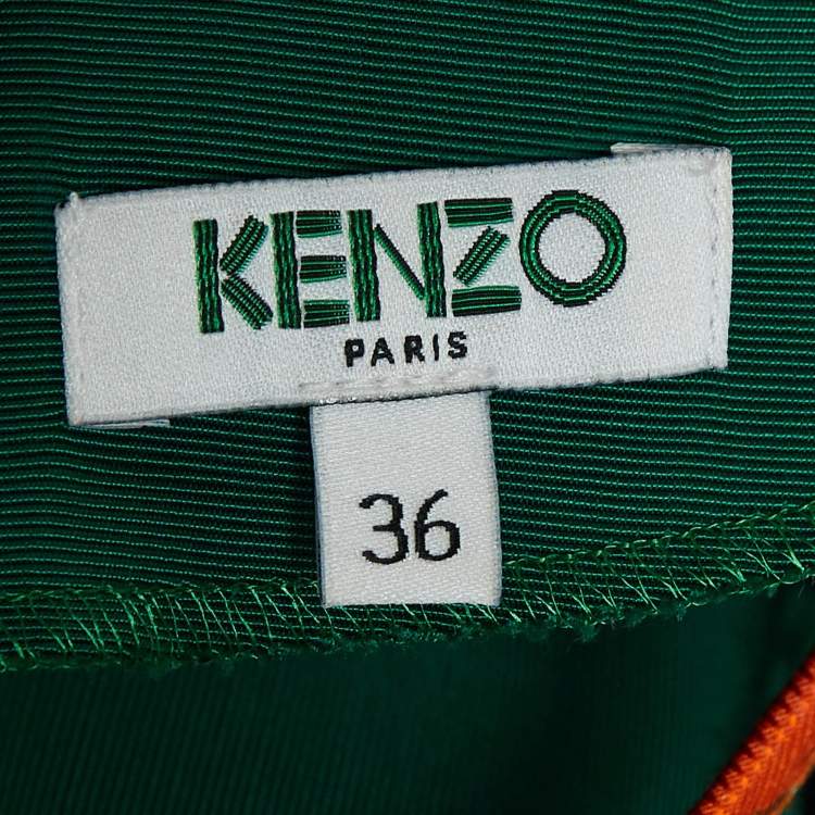 Pre Owned Kenzo Green Cotton Blend Patterned Neck Top S