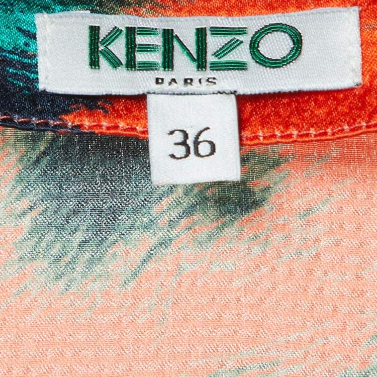 Pre Owned Kenzo Orange Printed Silk Relaxed Fit Blouse S