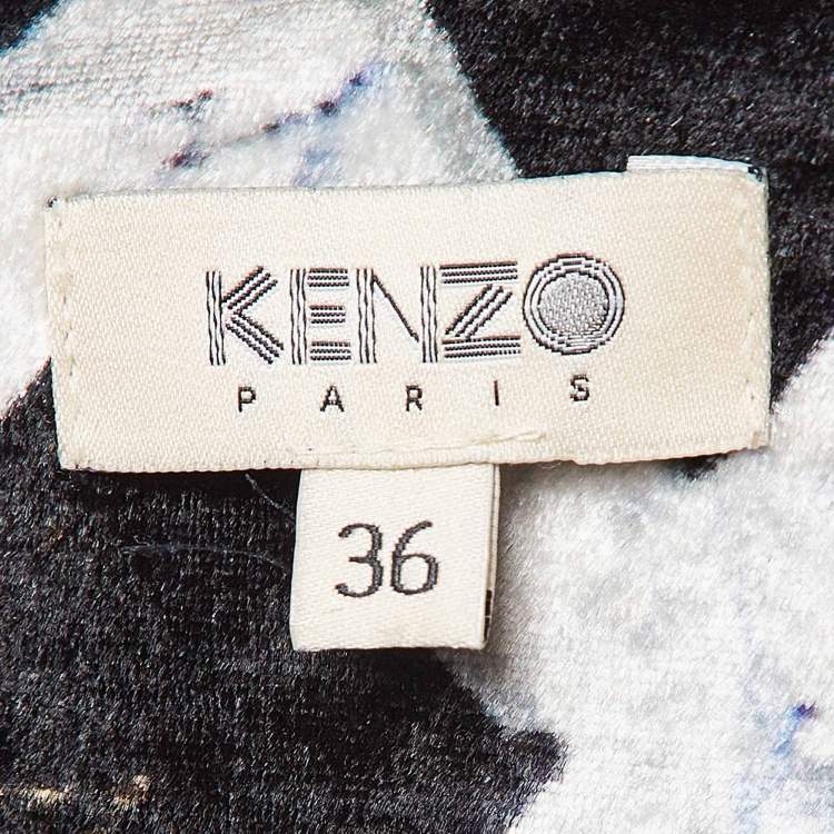 Pre Owned Kenzo Black Printed Velvet and Stretch Crepe Asymmetric Midi Dress S