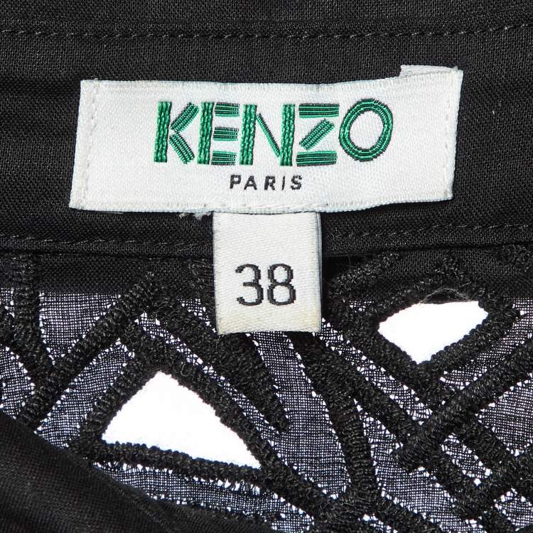 مملوكة مسبقًا Kenzo Black Cotton Poplin Lace Detailed Short Sleeve Dress M