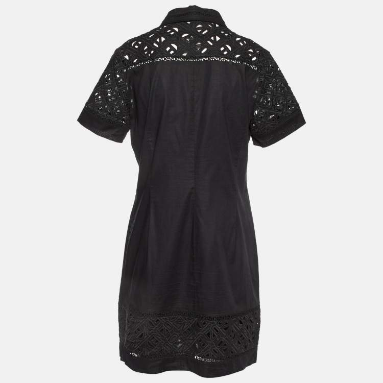 مملوكة مسبقًا Kenzo Black Cotton Poplin Lace Detailed Short Sleeve Dress M