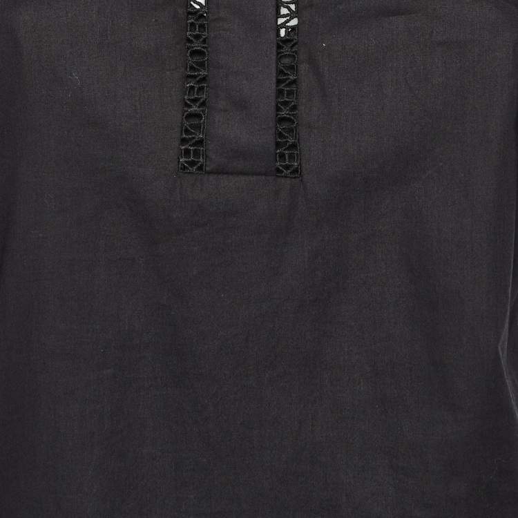 مملوكة مسبقًا Kenzo Black Cotton Poplin Lace Detailed Short Sleeve Dress M